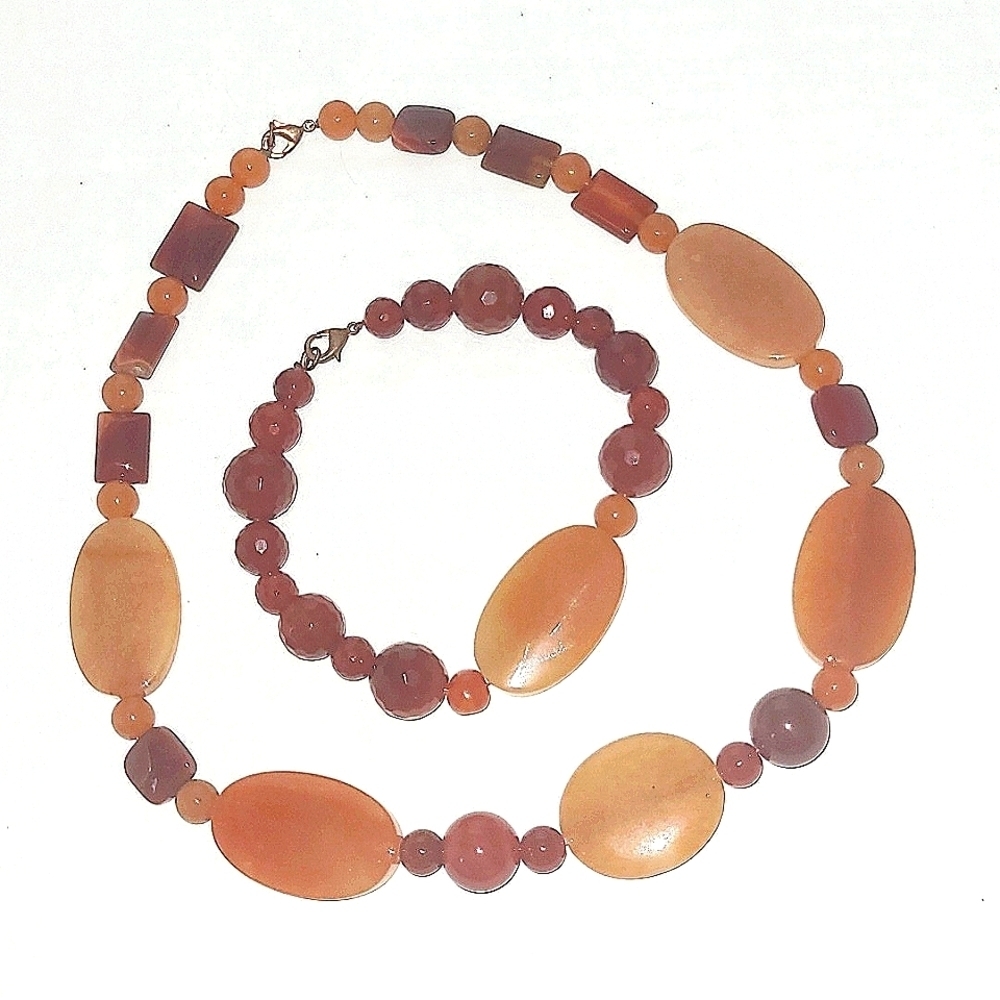16" Necklace Bracelet Set Genuine Red Agate Bead matching Statement Chunky New